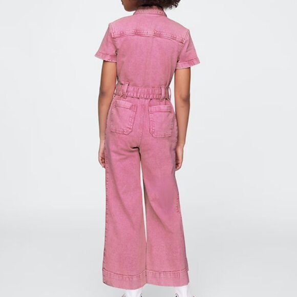 GAP Kids Pink Denim Belted Jumpsuit Romper Size 14 Girl - Picture 2 of 9